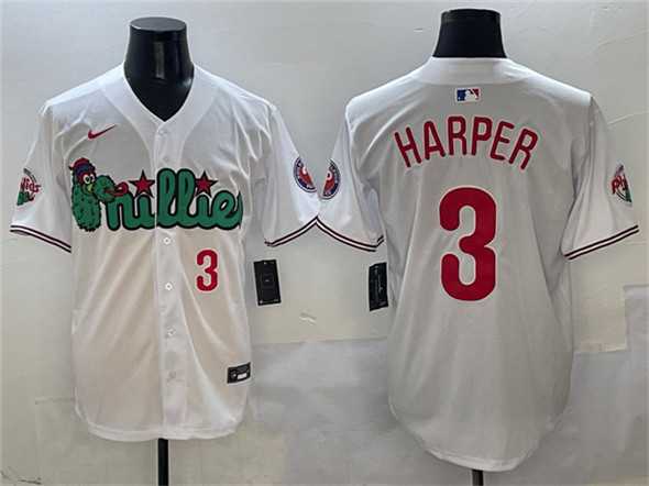Mens Philadelphia Phillies #3 Bryce Harper White Phanatic Limited Stitched Jersey